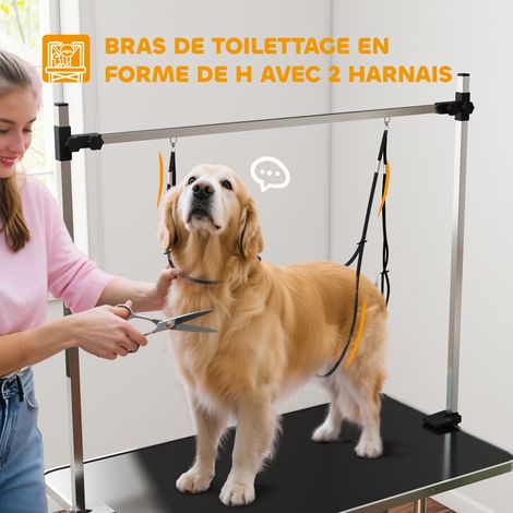Table de toilettage pour chien pliante potence H-forme inox réglable 2 sangles panier 107 x 60 x 164 cm noir (1/5)