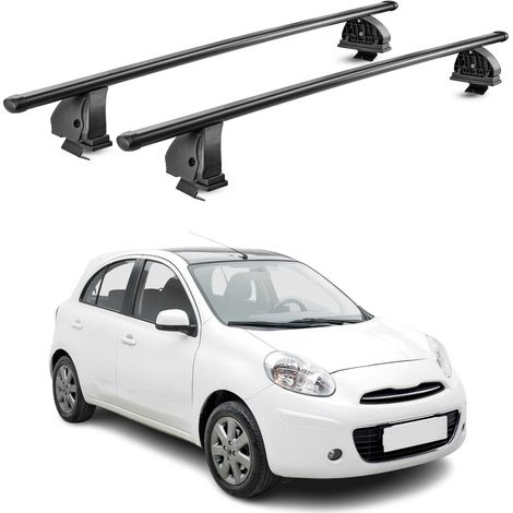 OMAC Stahl Dachträger Querträger Nissan Micra IV 2010-2017 – TÜV / DIN 75302:2019 – Abschließbar – Max. 75 kg – 2 Stangen – Schwarz (1/5)