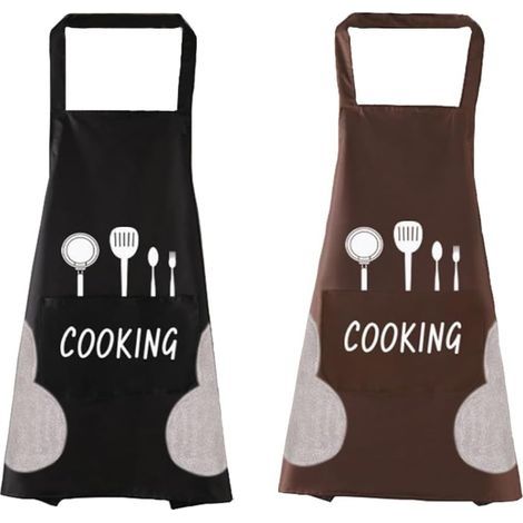 2 Pièces Tablier de Cuisine Homme Femme Tablier Adulte Tablier Ètanche et Résistant à l'Huile Essuyant à la Main Tablier de Chef Tablier de Nettoyage avec Poches (1/5)