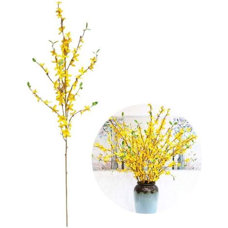 Branches Artificielles de Fleur de Forsythia, Fausse Fleur Jaune de Highbranch pour la Décoration Extérieure D\'intérieur de Mariage à la Maison (Yellow)