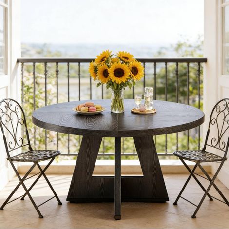 Table à manger ronde noire en bois reconstitué, pour 4 personnes, sans chaises (1/5)