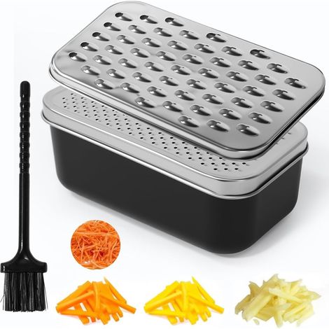 2-in-1 Cheese Grater with Stainless Steel Container, Brush and Lid, Parmesan Grater with Storage Box, Kitchen Grater with Vegetable Container (1/5)
