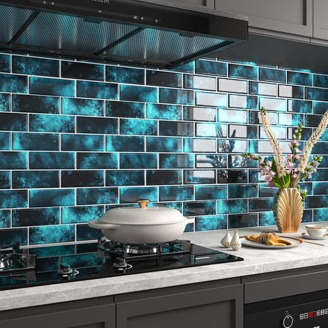 Carrelage Adhesif Mural Bleu Foncé Stickers Muraux Carrelage Autocollant pour Cuisine Amovible Credence Adhesive pour Cuisine Dalle PVC Adhesive Murale Salle de Bain Bleu 30×30CM 5 Dalles (1/5)
