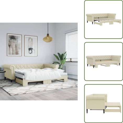 The Living Store Tagesbett Ausziehbar Creme 90x200 cm Kunstleder - Schlafsofa (1/5)