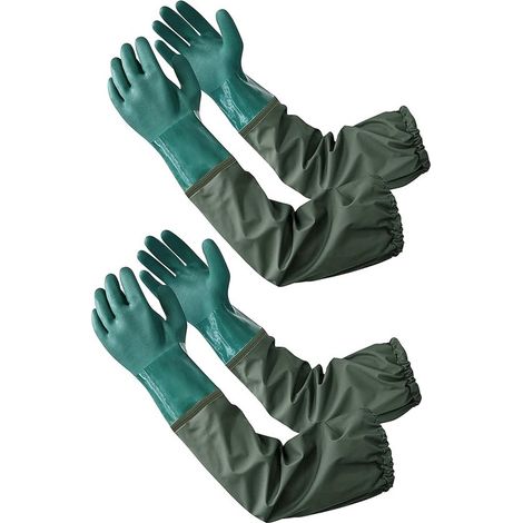 Lot de 2 gants imperméables longs – 70 cm – Verts – Réutilisables – Résistants huile, acides, alcalis (1/5)