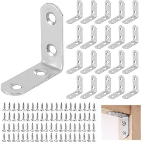 20Pcs Square Fastening Stainless steel, square of Fastening 90 Degrees, L square angle with Screw for Fastening shelves,Offices, Cubicles (1/4)