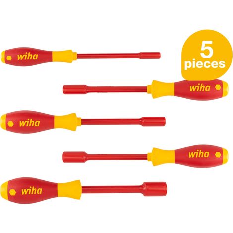 Wiha Nut driver screwdriver set SoftFinish® electric (29466) 5 pcs. I for exterior hexagonal screws I 5.5mm 7mm 8mm 10mm 13mm I for electricians