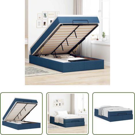 vidaXL Rangement sous le lit - Cadre de lit ottoman avec matelas bleu 120x190 cm tissu (1/5)