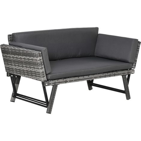 Polyrattan Gartensofa 2 Sitzer Gartenmöbel Loungesofa Gartenbank Gartenliege klappbar Armlehnen Stahl Grau 129 x 63 x 67 cm