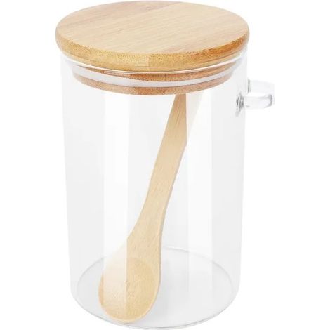 Bocal en Verre RéCipient Transparent Scellé avec Couvercle et CuillèRe pour le Thé en Vrac Sel Sucre PréServation des Grains de (1/5)