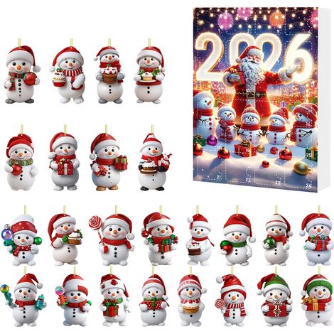 Pendentif bonhomme de neige mignon en acrylique, boîte surprise de Noël, calendrier de l'Avent européen et américain (Type B) (1/2)