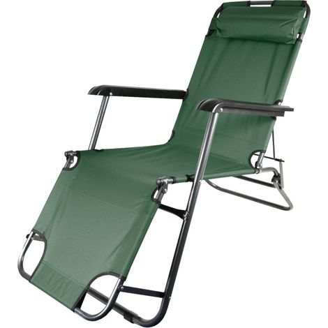 Aga Sonnenliege mit Fußteil DS713 Dunkelgrün, leicht & klappbar, Stahl - pulverbeschichtet, UV-beständig, Liegestuhl, Gartenstühle, Gartenliege, Relaxsessel mit Kopfpolster, Camping Garten Balkon