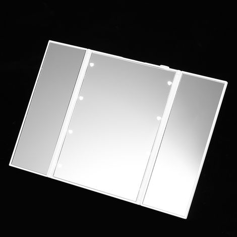 Miroir de maquillage portable pliable 3 volets avec 8 LED lumineuses, réglable en luminosité, blanc, pour table et bureau, miroir cosmétique de beauté (1/5)