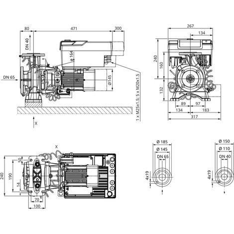 Wilo Stratos GIGA2.0 Trockenläufer-Hocheffizienz-Blockpumpe B 40/1-33/3,0-S1, 400V, DN 65/40, PN 16, 3kW