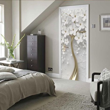 Pegatinas de pared 3D de flores blancas de 77 x 200 cm (30,31 pulgadas x 78,74 pulgadas), adhesivos de pared 3D removibles para decoración. (1/5)