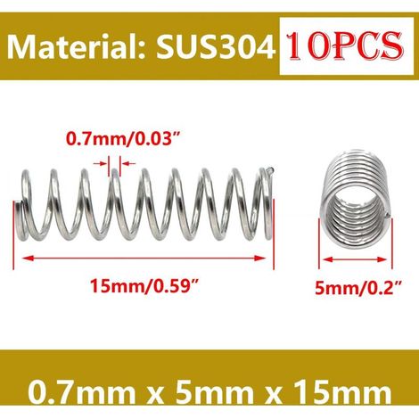 10 Pièces Ressorts Compression, Ressort de Compression en Acier Inoxydable, Ressorts Métalliques Pour Craft Réparation, 0,7 x 5 x 15 mm