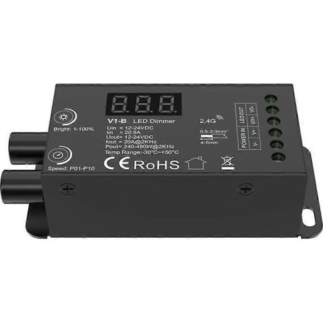 Variateur LED à tension constante à double bouton 1CHx20A avec télécommande sans fil et affichage numérique, contrôleur CV V1-B (1/5)