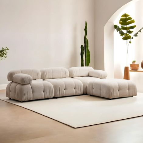 Modulares XXL-Ecksofa Bubble mit Ottomane – Creme