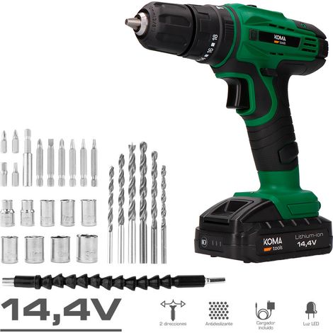 Bohrhammer-Schraubendreher-Kit 14,4 V mit Akku, Ladegerät und 28 Zubehörteilen