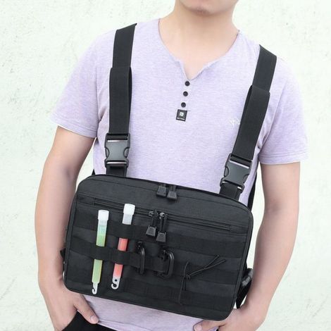 Sac tactique poitrine-Grand compartiment principal-Poche avant zippée-Tissu nylon résistant,Sac à de Camping Capacité(Kaki) (1/5)