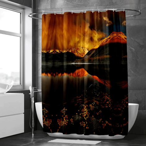 Rideau de douche décor encre forêt calme, tissu imperméable, 90x180 cm