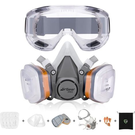 G-500 Masque de Protection Respiratoire Réutilisable, Anti poussière, Anti gaz avec Filtres et Lunettes de Protection pour Peinture (1/4)