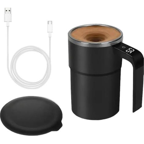 Mug mélangeur automatique avec couvercle, tasse électrique auto-mélangeuse 380 ml, shaker à protéines portable pour le bureau, la voiture, la maison, la salle de sport, noir. (1/5)