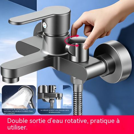 Mitigeur double sortie pour baignoire et douche, eau chaude froide, ouverture latérale, couleur grise, pour salle de bain et lavage (1/3)