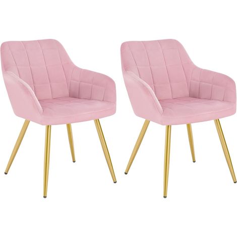 WOLTU 2 x Sillas de Comedor Nordicas Estilo Vintage Juego de 2 Silla de Cocina Silla Tapizada con Reposabrazos Tapizadas Terciopelo Estructura de Metal Rosa (1/5)