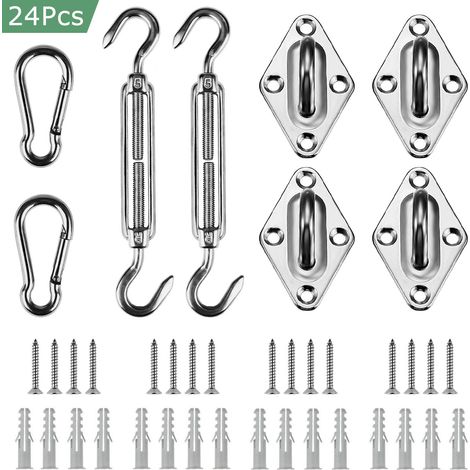 Kit De Fixation Pour Voile D Ombrage - Acier Inoxydable 316 - 12 7 Cm - Pour Voiles Rectangulaires Et Carrées Jusqu A 15 M2 - 24 Pièces (1/4)
