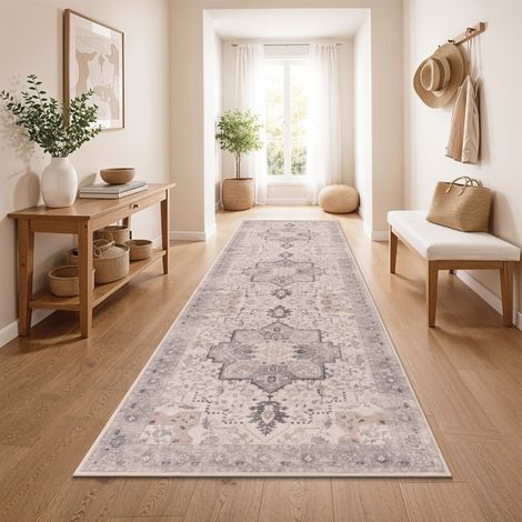 Paco Home Tappeto Vintage Boho Moderno Soggiorno Pelo Corto Lavabile Beige Colorato 80x150 cm (1/5)