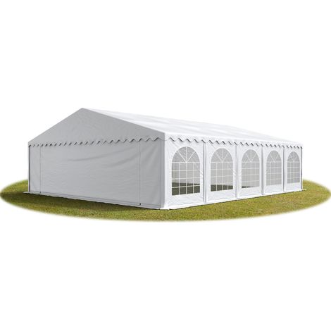 Festzelt Partyzelt 8x10 m schwerentflammbar PREMIUM, hochwertige PVC Plane 750 N in weiß 100% wasserdicht mit Bodenrahmen (1/4)