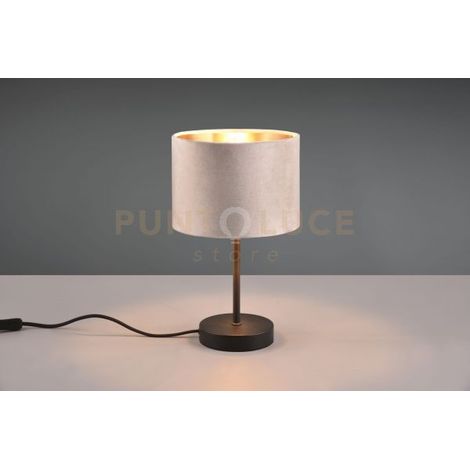 JULIETA LAMPADA DA TAVOLO METALLO NERO PARALUME VELLUTO TORTORA E ORO H. 30CM ATTACCO E27