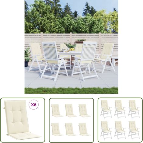 The Living Store Coussins de chaise de jardin dossier haut lot de 6 crème tissu - Coussins De Chaise - Coussins Exterieurs - Coussins Jardin - Cushions Design - Décorations Intérieures (1/5)