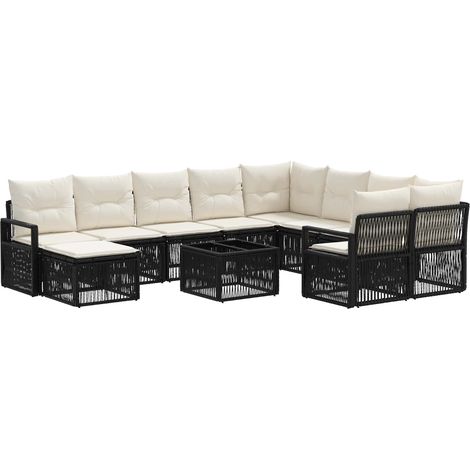 Conjunto de sofás de jardín 11 uds. Negro ratán sintético vidaXL (1/5)
