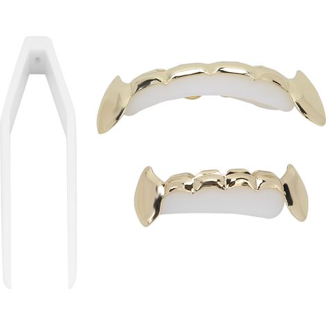 Brace en or plaqué cuivre, jeu de fausses dents hip hop réutilisable, décoration dentaire indémodable pour Halloween et festivals (1/5)