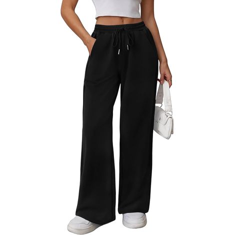 Women's Cotton Jogging Bottoms Wide Leg Elastic Waist Jogging Bottoms for Running, Fitness and Training (1/5)