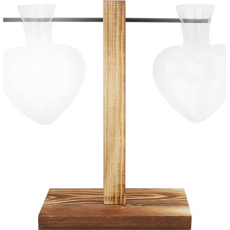 Vase en verre avec support en bois, forme de cœur sphérique, récipient pour plantes hydroponiques, décoration de table et bureau (1/3)