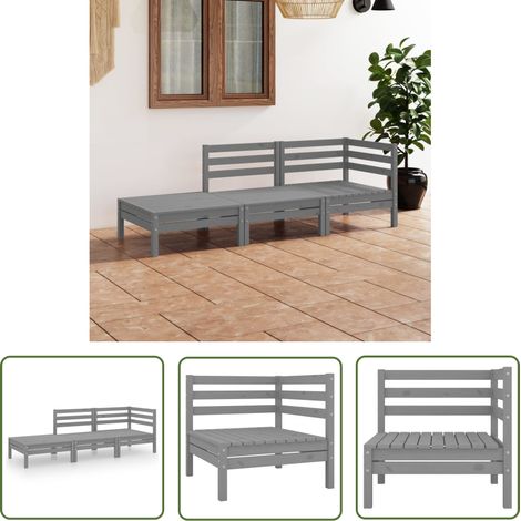 INLIFE Salon de jardin 3 pcs Gris Bois de pin massif (1/5)