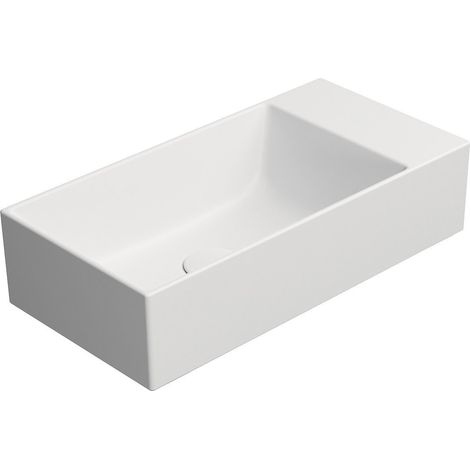 Lavabo en céramique KUBE X 50x25cm, bord inférieur rainuré, sans trou pour robinetterie, droite/gauche, blanc mat (1/4)