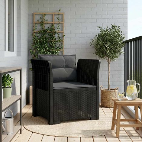 Fauteuil de Jardin 1 Place en Polypropylène Aspect Rotin avec Coussins Anthracite - PANGIVO (1/5)