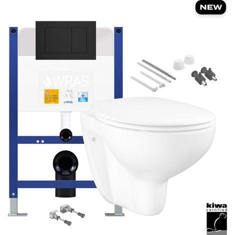 Gloss White Wall Hung Toilet with Low Height 0.75m Concealed Cistern Frame Set - Polished Chrome Plate (1/4)
