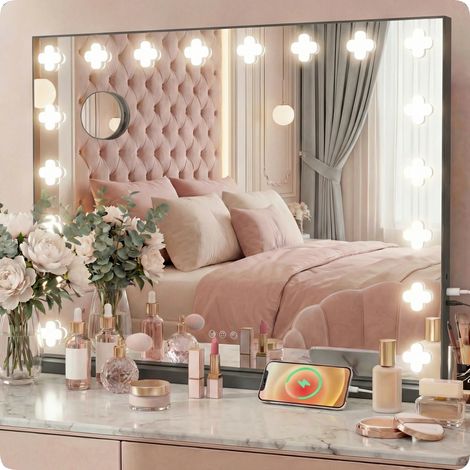Espejo de maquillaje negro estilo Hollywood de 58x46 cm con luz LED (10 unidades) (1/5)