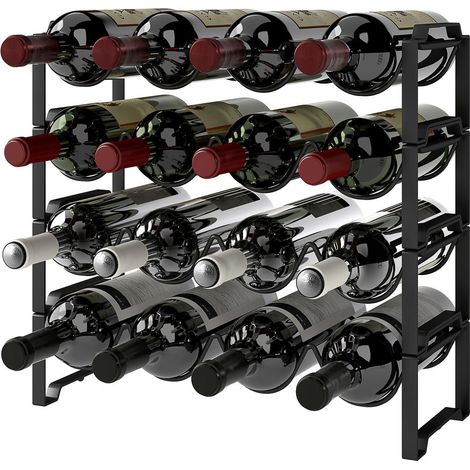 Design Ondulé en Métal Noir Casier à Bouteilles Empilable 4 Niveaux Rangement 16 Bouteilles pour Cave et Cuisine (1/5)