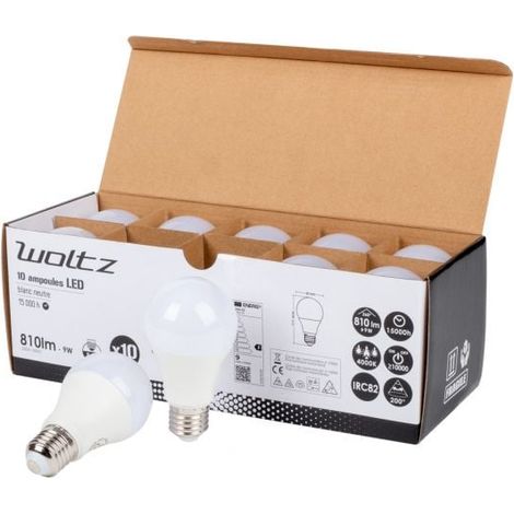 Lot de 10 Ampoules LED E27 9W 4000K Blanc Neutre WOLTZ (1/3)