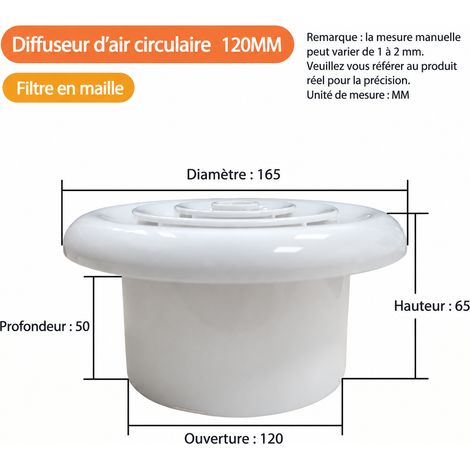 Diffuseur circulaire d'air VMC n°35 120 mm blanc avec filtre à clips 35 120mm blanc 16,5 × 16,5 × 6,5 cm 130 g – Livraison gratuite