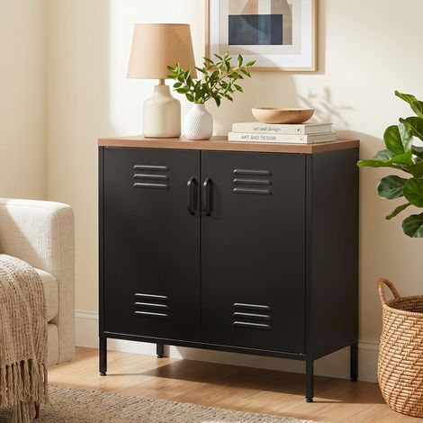Buffet Salon Métallique, Meuble de Rangement Industriel avec 2 Portes et Étagère Réglable, 80 x 40 x 80 cm, Noir (1/5)