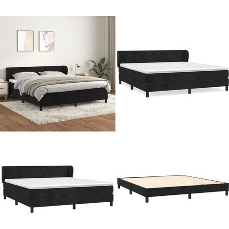 Sommier à lattes de lit avec matelas Noir 180x200 cm Velours - Lit Double - Lit Velours - Lit Design - Literie - Chambre À Coucher - Home & Living (1/5)