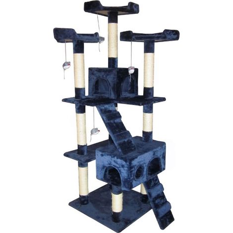 Tiragraffi Per Gatti Albero Sisal Parco Giochi Gatto Tira Graffi 170cm Blu Scuro
