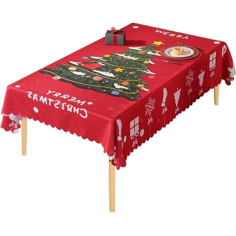 Nappe de Table Noël 180x140 cm Rectangulaire Noel De Sapin Motifs Impermeable Polyester Couverture de Table de Dîner Nappe Table Anti Tâches pour Salle à Manger Décorations de Table Noël Fête (1/5)